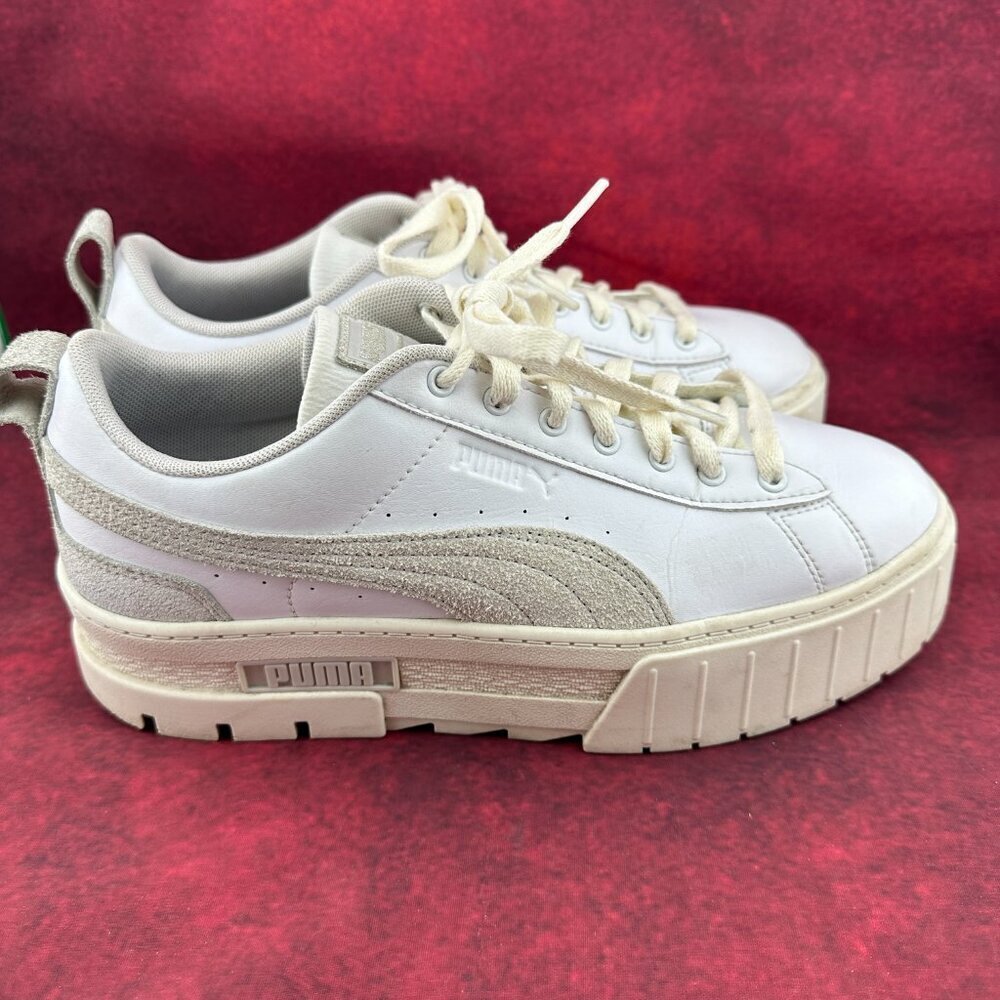 PUMA WOMEN'S MAYZE THRIFTED PLATFORM SNEAKERS, WHITE & GRAY, SIZE 9.5, 26 cm - Picture 2 of 10